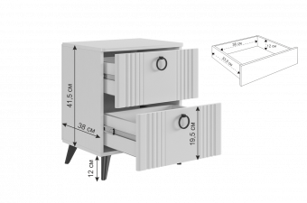 Ева Тумба прикроватная 2, (450х428х536) белое дерево/белый матовый