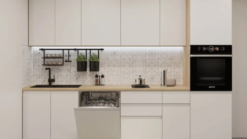 Кухня для съёмной квартиры с недорогими и практичными материалами