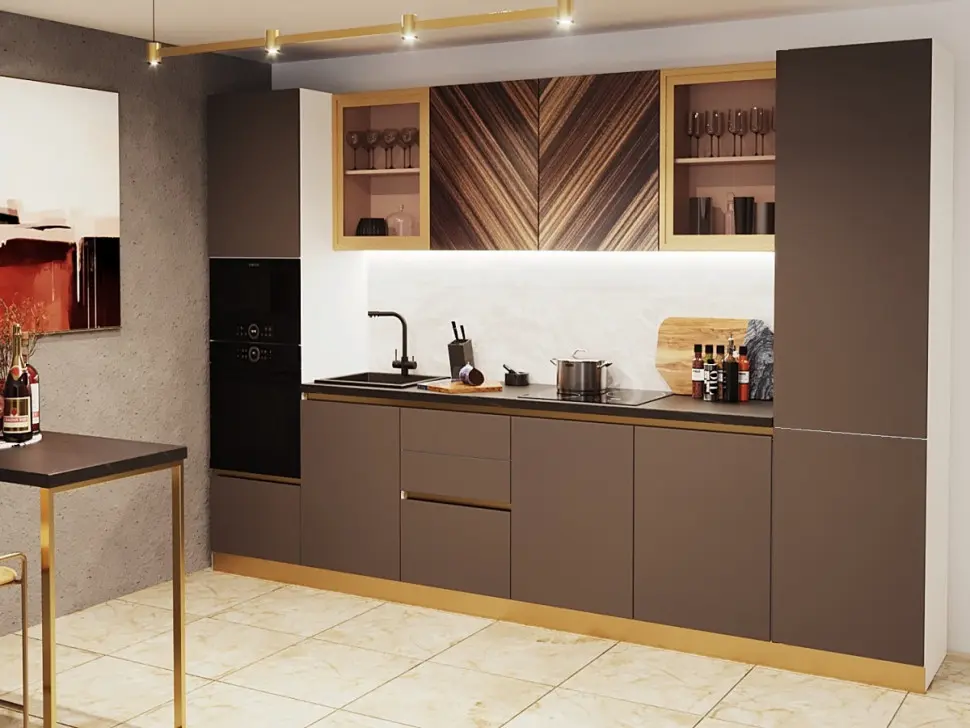 Кухня Силк Алмонд Диагональ Орех профиль Gola 3600