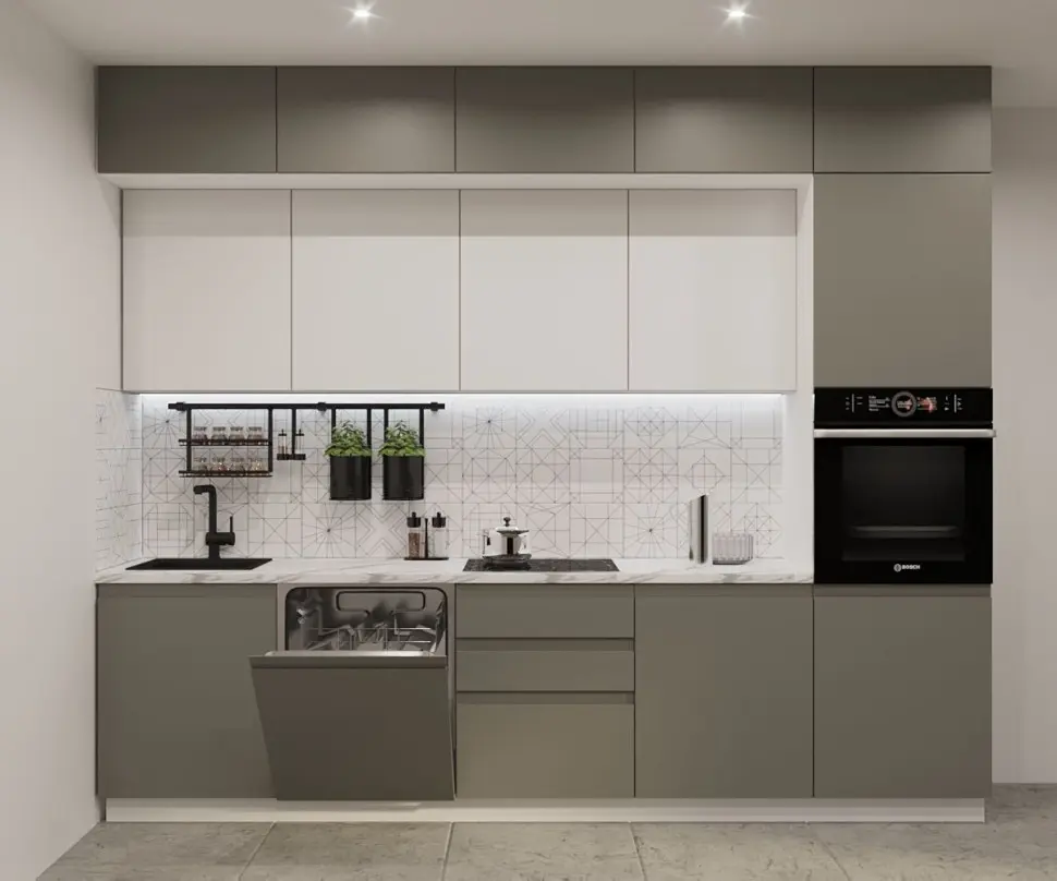 Кухонный гарнитур Лайн Обсидиан/Тальк / Мрамор белый 3000мм Кухонный гарнитур Лайн Обсидиан/Тальк / Мрамор белый 3000мм