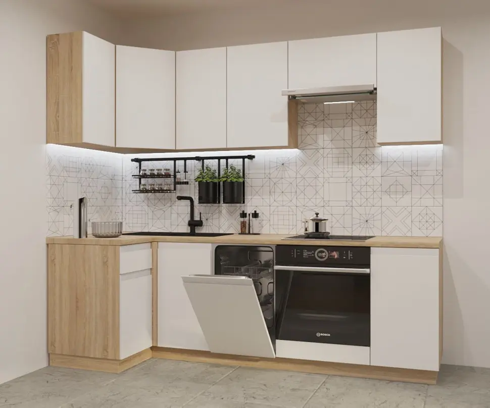 Кухонный гарнитур Лайн Тальк / Дуб сонома светлый 2450*1000мм Кухонный гарнитур Лайн Тальк / Дуб сонома светлый 2450*1000мм