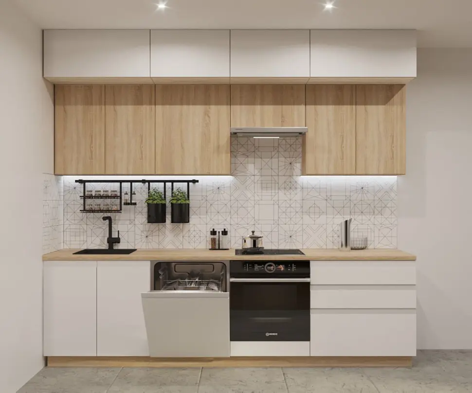 Кухонный гарнитур Лайн Тальк/Дуб сонома / Дуб сонома светлый 2800мм Кухонный гарнитур Лайн Тальк/Дуб сонома / Дуб сонома светлый 2800мм