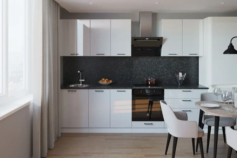 Кухонный гарнитур "Альфа Глянец" Белый глянец/Бриллиант черный 2800мм