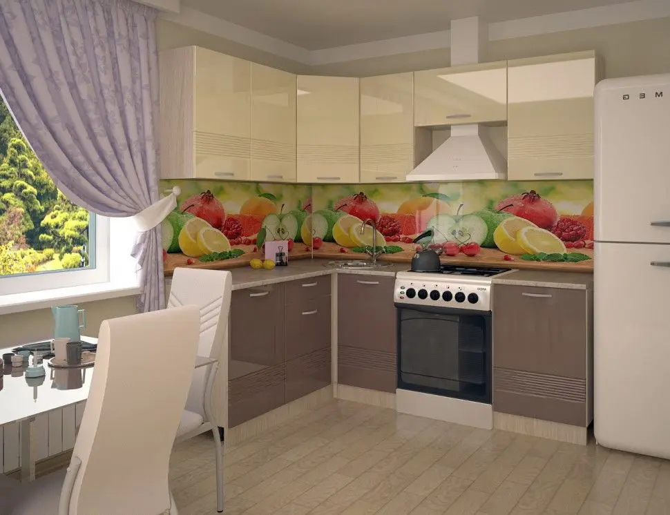Кухонный гарнитур Волна Ваниль глянец Капучино 1600х2100