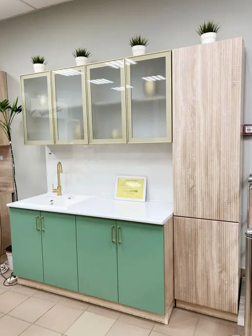 Набор мебели для кухни "Альфа" Болотный антискрэтч/Белый глянец