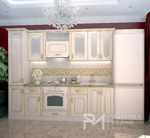 Кухня Белый ПВХ патина золото 2500