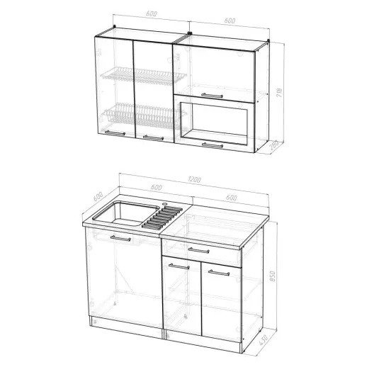 Кухонный гарнитур "Дуб сонома/Берилл бежевый" 1200мм
