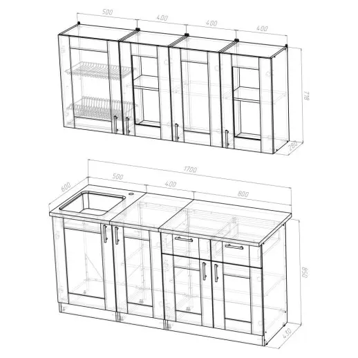 Кухонный гарнитур "Дуб сонома/Берилл бежевый" 1700мм