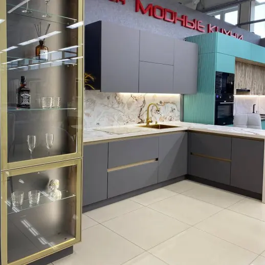 Кухня Силк Муссон Дуб Галифакс Олово Woodlux профиль Gola