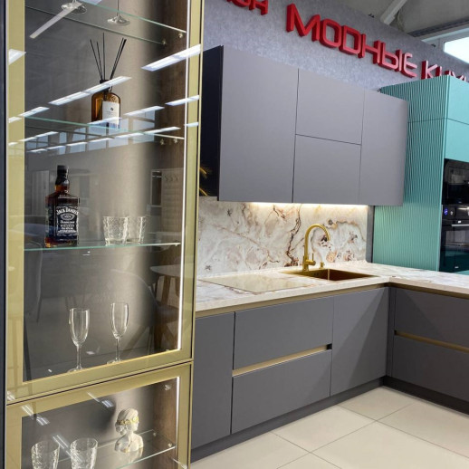 Кухня Силк Муссон Дуб Галифакс Олово Woodlux профиль Gola