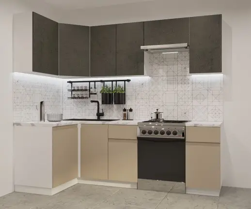 Кухонный гарнитур Лайн Бетон темный/Пикрит / Мрамор белый 1200*2400мм