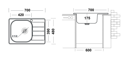 Кухонная мойка Ukinox SPM700.480 -GT6K 2L без выпуска