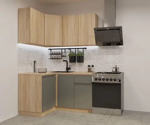 Кухонный гарнитур Лайн Дуб сонома/Обсидиан / Дуб сонома светлый 1200*1400мм