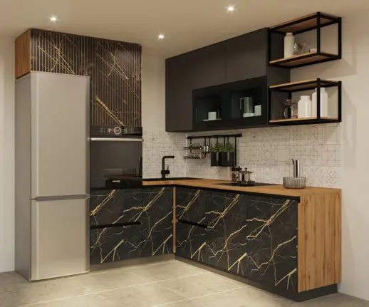 Кухня Графит Кварц черный Турин 2200х2400