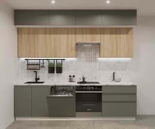 Кухонный гарнитур Лайн Дуб сонома/Обсидиан / Дуб сонома светлый 2800мм