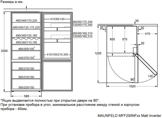 Отдельностоящий холодильник Maunfeld MFF200NFB Matt Inverter черный