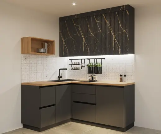 Кухня Кварц черный Графит Вельвет 1400х1800