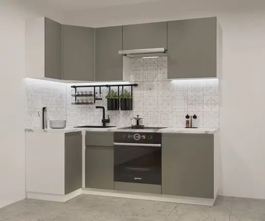 Кухонный гарнитур Лайн Обсидиан / Мрамор белый 1000*2200мм