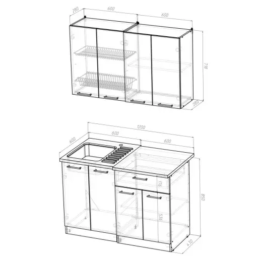 Кухонный гарнитур "Квадро дуб сонома/Малага" 1200 мм