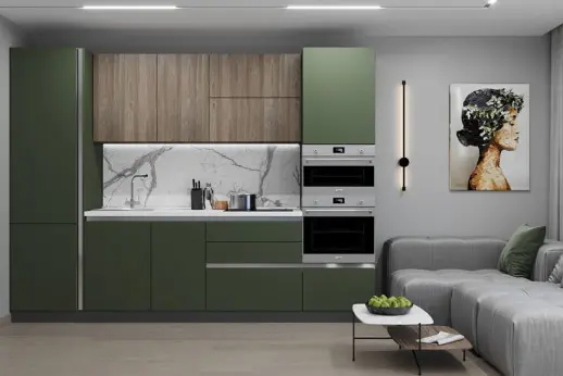 Кухня Шарли Green Дуб Галифакс белый Woodlux Профиль Gola 3030