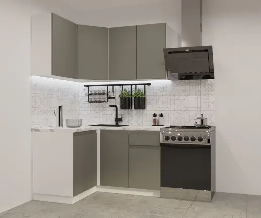 Кухонный гарнитур Лайн Обсидиан / Мрамор белый 1200*1400мм