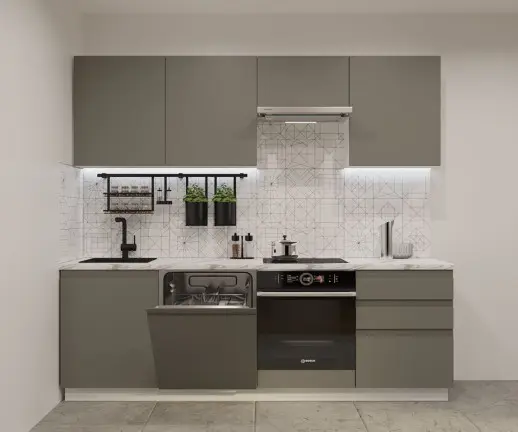 Кухонный гарнитур Лайн Обсидиан / Мрамор белый 2400мм