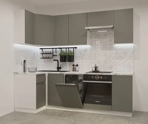 Кухонный гарнитур Лайн Обсидиан / Мрамор белый 2450*1000мм