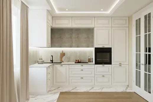 Кухня Софт белый Бетон светлый 1600х3250