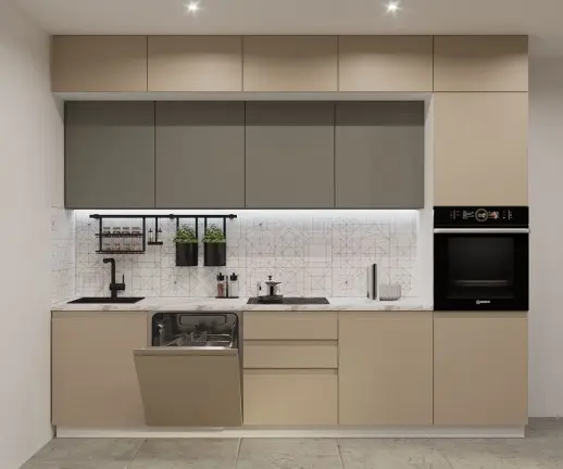 Кухонный гарнитур Лайн Обсидиан/Пикрит / Мрамор белый 3000мм Вариант 1