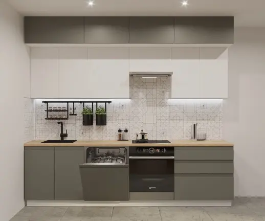 Кухонный гарнитур Лайн Обсидиан/Тальк / Дуб сонома светлый 2800мм