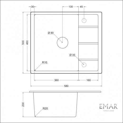 Кухонная мойка Emar EMQ-1580.Q