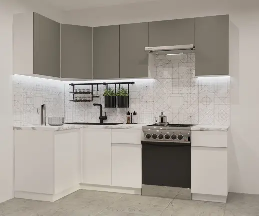 Кухонный гарнитур Лайн Обсидиан/Тальк / Мрамор белый 1200*2400мм