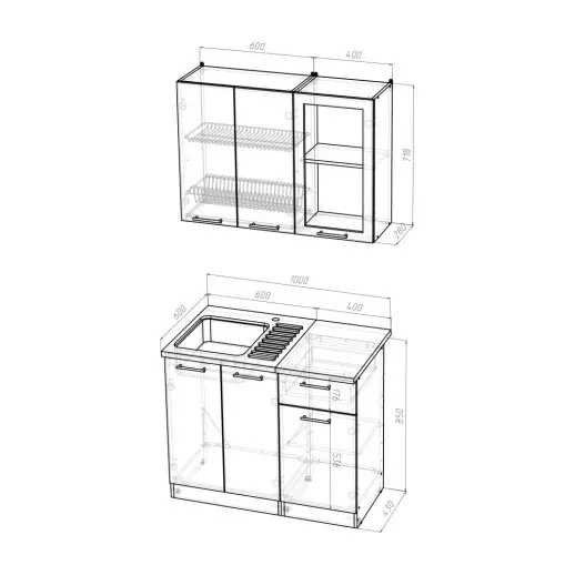 Кухонный гарнитур "Квадро Шимо светлый" 1000 мм