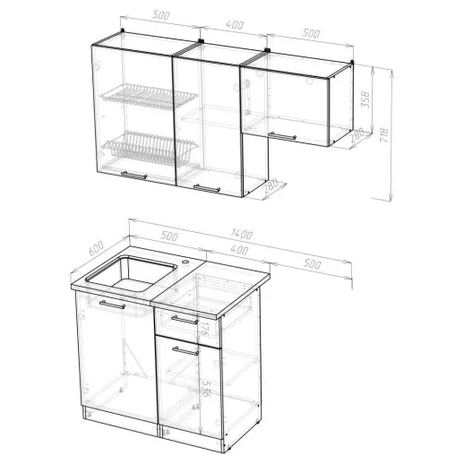Кухонный гарнитур "Квадро Шимо светлый" 1400 мм
