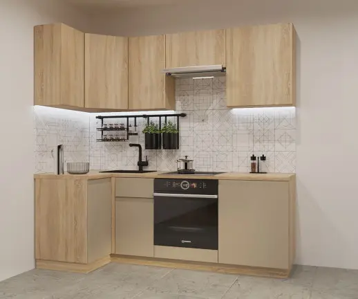 Кухонный гарнитур Лайн Пикрит/Дуб сонома / Дуб сонома светлый 1000*2200мм