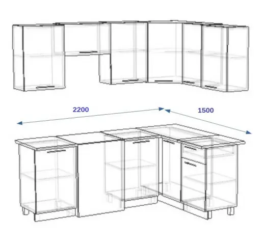 Кухонный гарнитур Волна Белый металлик Бирюза  1600х2100