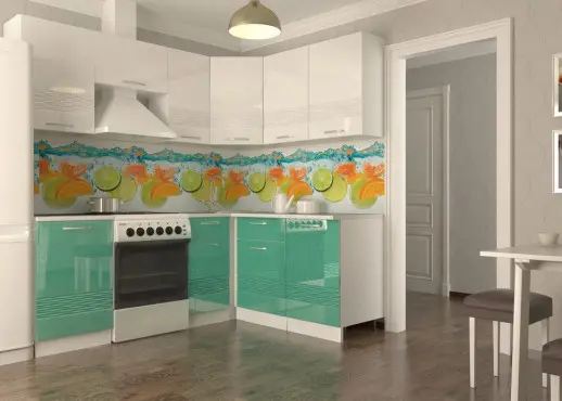 Кухонный гарнитур Волна Белый металлик Бирюза 2100х1600