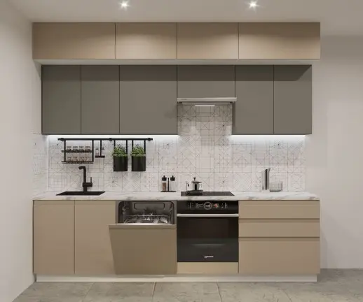 Кухонный гарнитур Лайн Пикрит/Обсидиан / Мрамор белый 2800мм