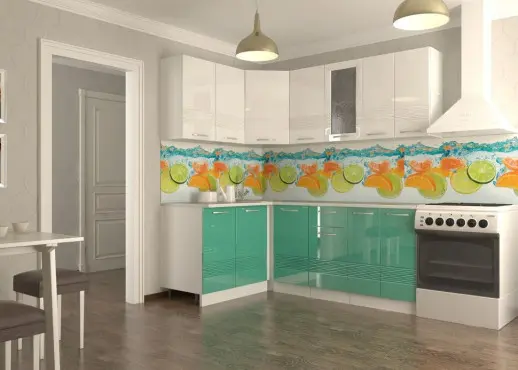Кухонный гарнитур Волна Белый металлик Бирюза 1400х2000