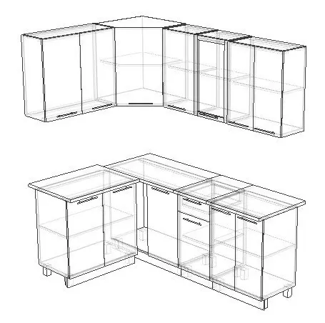 Кухонный гарнитур Волна Белый металлик Бирюза 1400х2000