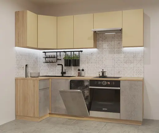 Кухонный гарнитур Лайн Стамбул/Бетон светлый / Дуб сонома светлый 2450*1000мм