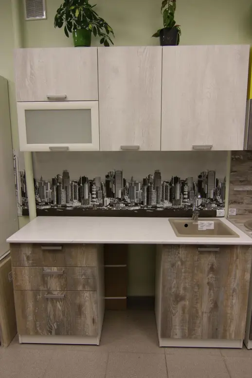 Кухонный гарнитур "Герда" Пайн белый+Пайн экзотик/Мрамор марквина белый