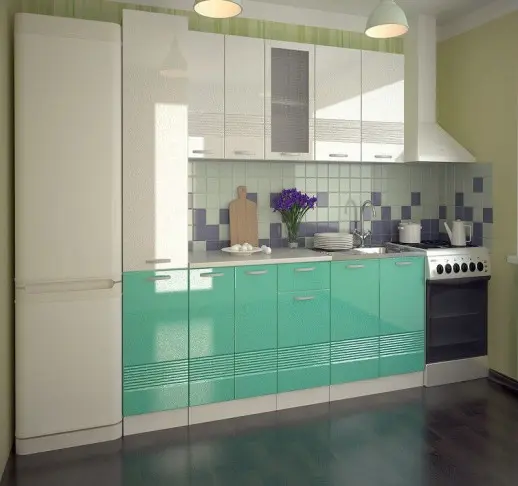 Кухонный гарнитур Волна Белый металлик Бирюза 2200