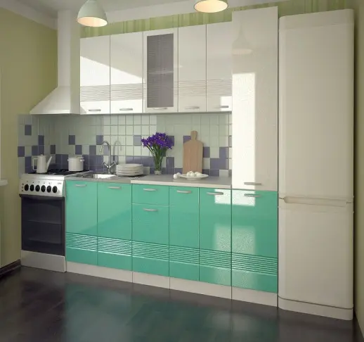 Кухонный гарнитур Волна Белый металлик Бирюза 2200