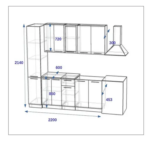 Кухонный гарнитур Волна Белый металлик Бирюза 2200