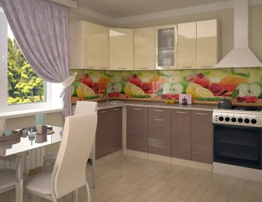 Кухонный гарнитур Волна Ваниль глянец  Капучино 1400х2000