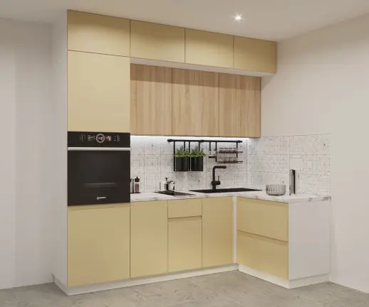 Кухонный гарнитур Лайн Стамбул/Дуб сонома / Мрамор белый 2400*1400мм