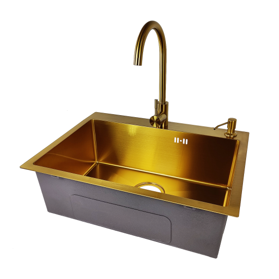 |Discount| Комплект Emar PVD GOLDEN (мойка, смеситель, дозатор)