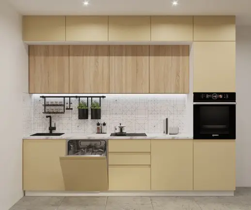 Кухонный гарнитур Лайн Стамбул/Дуб сонома / Мрамор белый 3000мм