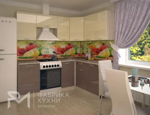 Кухонный гарнитур Волна Ваниль глянец Капучино 2100х1600